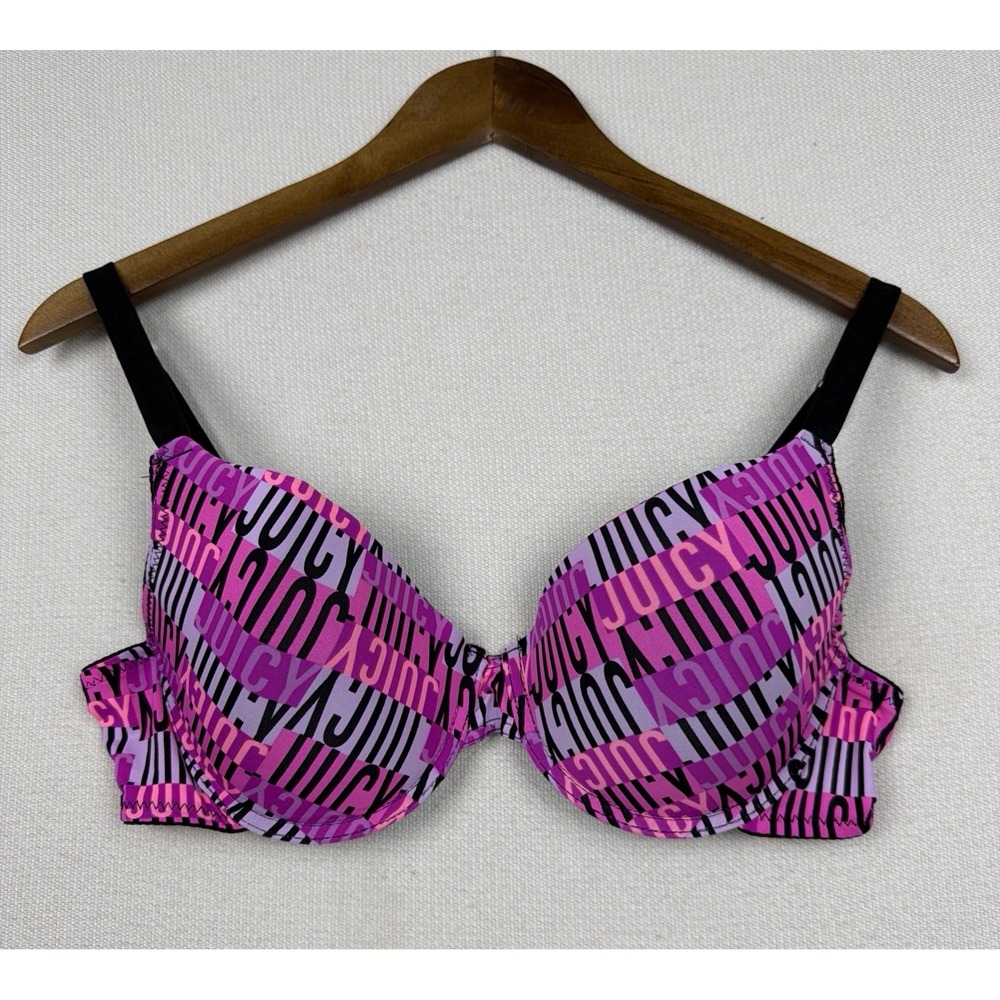 Juicy Couture Bra 38C‎ T-Shirt Bra 4603-65 Print Black Underwire Logo Spellout